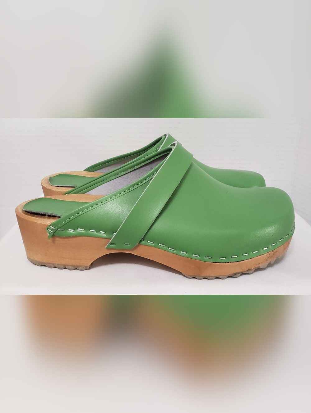 BJORK Maja Wood Open Back Leather Clogs, Size Eu-39 US 8.5-9 Green - Picture 3 of 14
